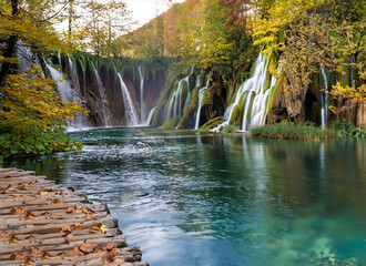Waterfall in Plitvice Lakes National Park,Croatia. Generated AI