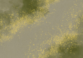 抽象的な暗い茶色と金のパーティクルの水彩背景イラスト。ビジネスのパンフレット、カード、ポスター、バナー、ウェブサイト、映像などの背景として。