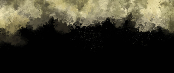 抽象的な黒と金の水彩背景イラスト。ビジネスのパンフレット、カード、ポスター、バナー、ウェブサイト、映像などの背景として。