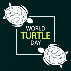 Turtle day world banner linear frame, vector art illustration.