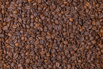 Background filled with coffee beans.
