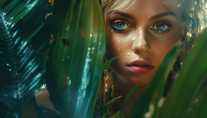 Beautiful young female influencer model with perfect makeup and glamorous lifestyle. Generative AI illustrations