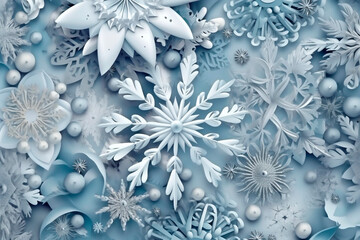 Blue background with snowflakes. Generative AI.