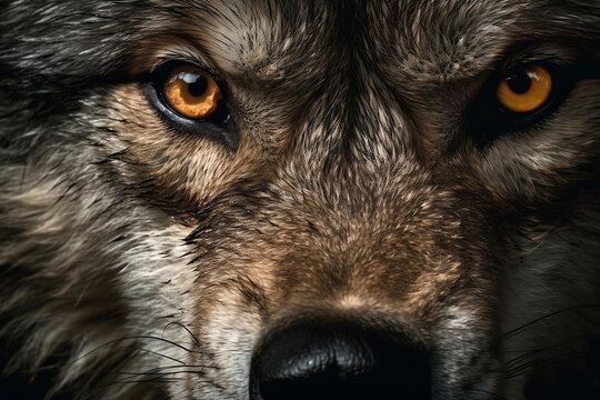 close up portrait of a wolf. Generative AI.