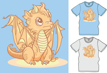 Cute Baby Dragon Vector Illustration