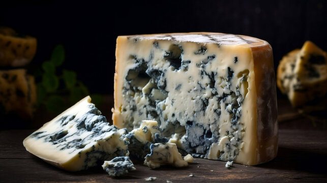 A wedge of crumbly blue cheese