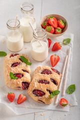 Yummy strawberry yeast cake made of berry fruits.
