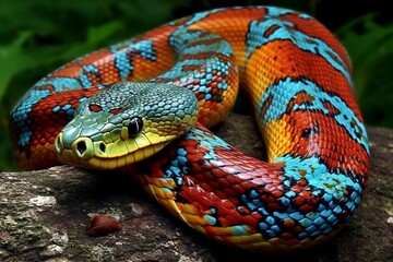 Bright colored snake close-up. Generative AI. - obrazy, fototapety, plakaty
