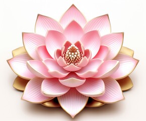 Illustration of a lotus flower image in pink and green, inspired by serene and peaceful landscapes and meditation. Generative AI