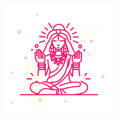Indian Woman Doing puja line art vector 