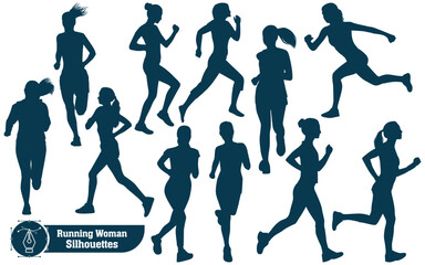 Exercise or Running Woman Silhouettes Vector Illustration
