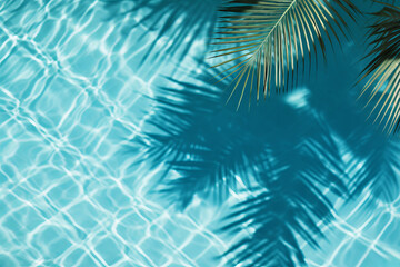 Fototapeta na wymiar Summer tropical background. Swimming pool with tropical leaf shadow. Generative ai