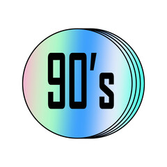 Holographic rainbow sticker with the inscription 90s isolated on a white background. Gradient icon in trendy design style Y2K.