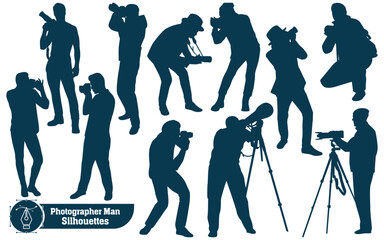 Photographer man holding camera silhouette vector