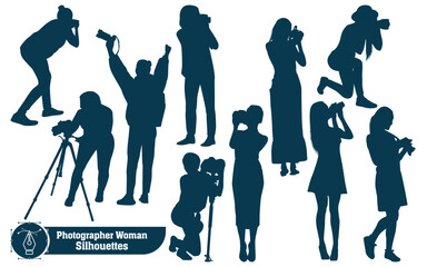 Photographer Woman holding camera silhouette vector