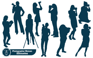 Photographer Woman holding camera silhouette vector