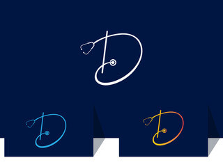 Medical D letter. Doctor D letter logo design. Signature D logo. Hospital. Surgery. Premium. Stethoscope. Medicine. Business templet