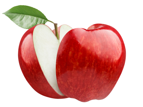 Delicious red apple cut in half, cut out