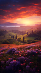 sunset in the mountains