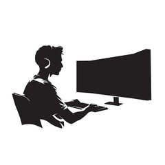 Gaming, esport player sitting on chair and playing computer game, isolated vector silhouette © michalsanca