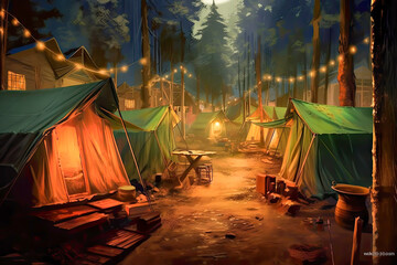 camping street interior view campsite illustration, generative ai