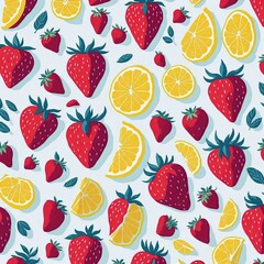 Fototapeta na wymiar Lemon and strawberry Watercolor white background. Generative AI