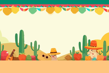 cactus in a desert, Cinco de Mayo festival copy space vector illustration