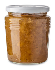 Gooseberry jam in glass jar isolated