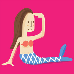 Vector illustration of a mermaid in pink background