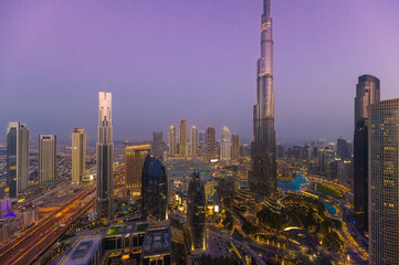Fototapeta na wymiar UAE, Dubai panoramic skyline view of city downtown and Dubai Mall
