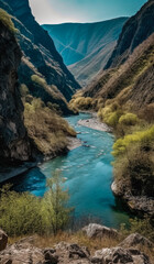 Fototapeta na wymiar Wilderness River Canyon Generative AI Vertical Shot