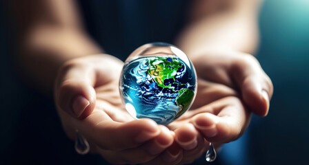 Environment Concept - Hands Holding Globe Glass. Generative AI