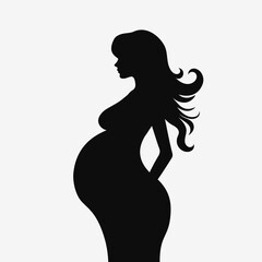 Pregnant woman silhouette. Black and white logo. Vector illustration