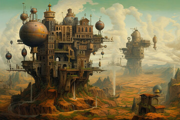 landscape of a city of the other civilization of another planet or another parallel reality generative ai