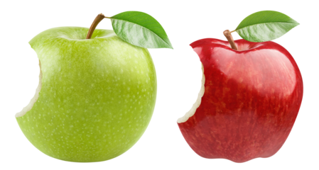 Set of bitten green and red apples, cut out