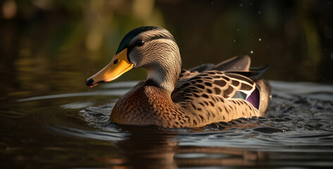 Obraz premium Realistic mallard duck on the water. Generative AI