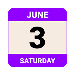 3 June, Saturday. Date template. Useful design for calendar or event promotion. Vector illustration EPS 10 File.