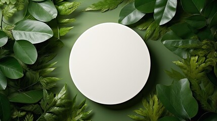 A stylish minimalist flat lay white podium mock up, set against a forest background - perfect for eco product presentations.