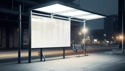 Digital Media Blank billboard at bus station, signboard for product advertisement. Advertising light box billboard. Generative AI