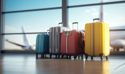 Travel concept. Suitcases in airport. Generative AI