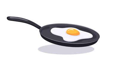 Fried eggs vector illustration. Fried egg and flat frying pan, breakfast concept