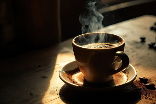 a coffee cup, nesspreso, in the morning, close up, generative ai