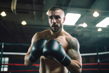 Fototapeta na wymiar Athlete boxing in a gym. Generative AI