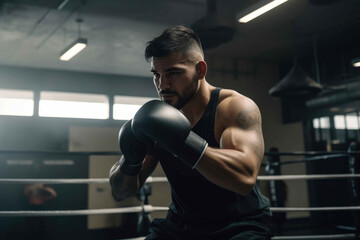 Obraz na płótnie Canvas Man in the ring in boxing gloves. Generative AI