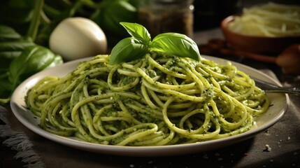 Italian spaghetti pasta. Generative AI - obrazy, fototapety, plakaty