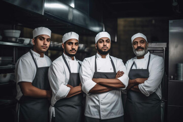 Portrait of a chef and his kitchen team. Generative AI