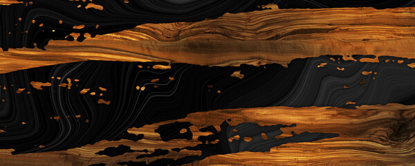 black epoxy resin panel with walnut, texture for design, Wooden Table. Wood texture for design and...