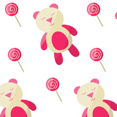 toys teddy bear candies lollipop balloons pattern