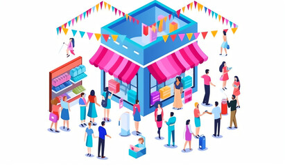 Order online, shopping concept. Customer character with gift. Mobile pay with credit card. Can use for web banner, infographics, hero images. Flat isometric illustration isolated on white background. 