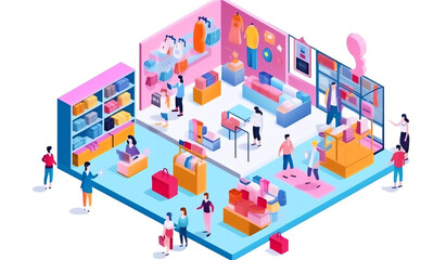 Fototapeta premium Order online, shopping concept. Customer character with gift. Mobile pay with credit card. Can use for web banner, infographics, hero images. Flat isometric illustration isolated on white background. 